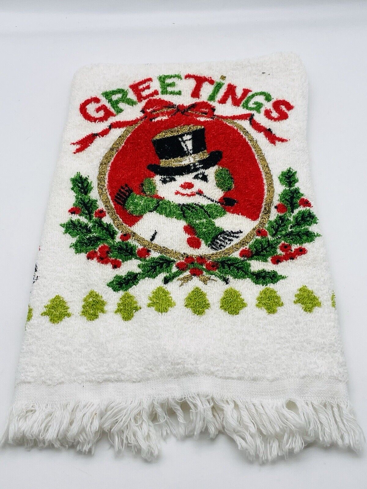 Vintage Holiday Greetings Snowman Kitchen Towel