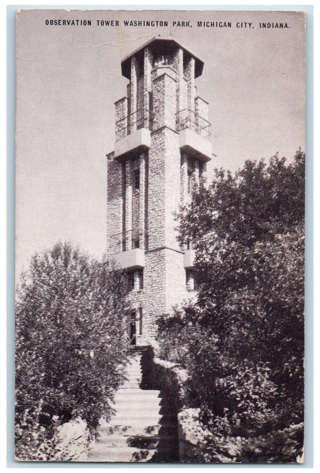 c1950 Observation Tower Washington Park Stairs Michigan City Indiana IN Postcard