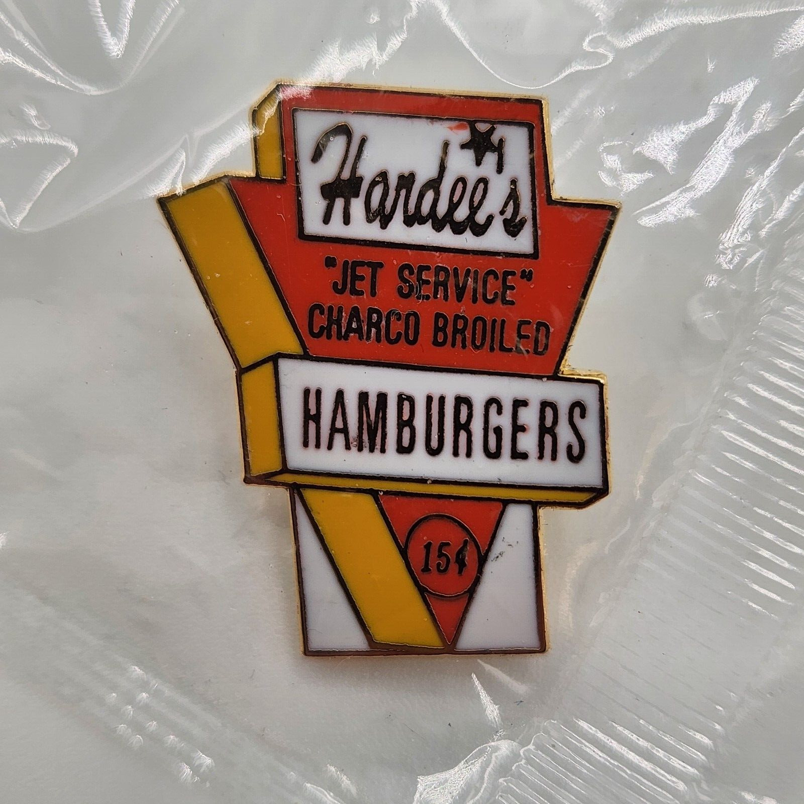 Vintage Hardees Restaurant Jet Service Charco Broiled Hambuger 15c Pin Lapel Pin