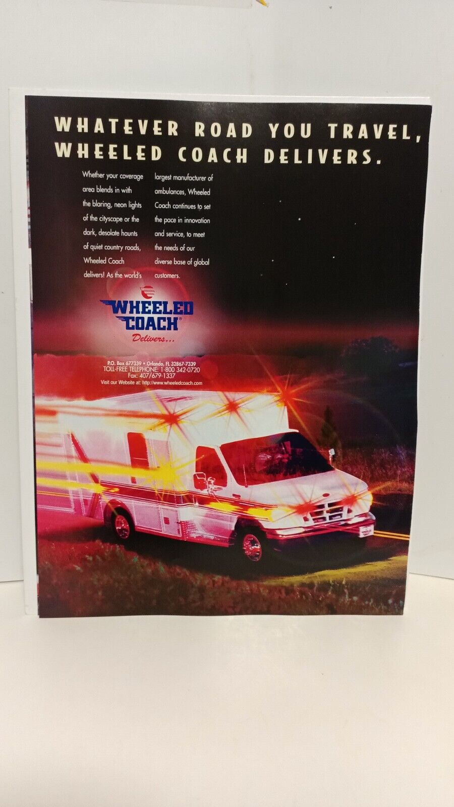 WHEELED COACH AMBULANCE  - 1991 NASCAR AD - 10X8 - PRINT AD t6