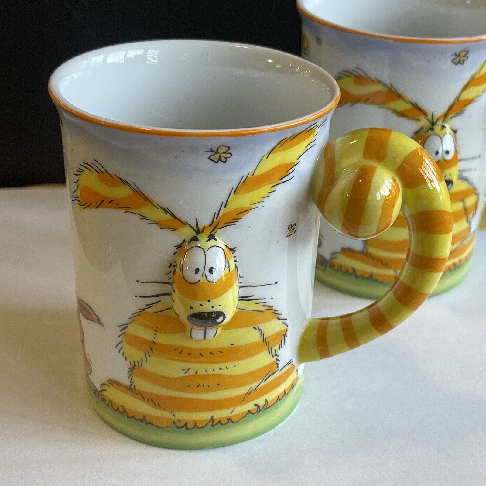 RARE Goebel Easter Bunny Rabbit 3D Figural Comical Mug Coffee Cup Set Of 2