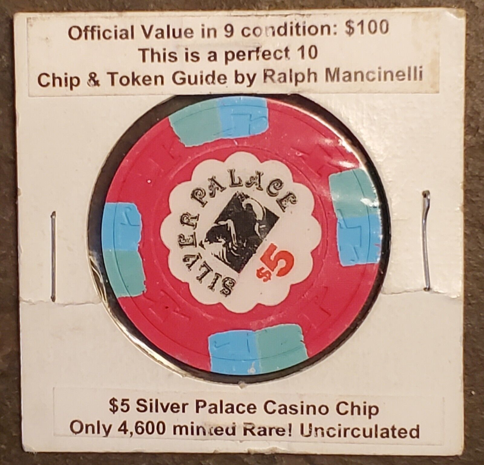 SILVER PALACE CASINO $5 casino gaming poker chip - Cripple Creek, CO- PERFECT 10