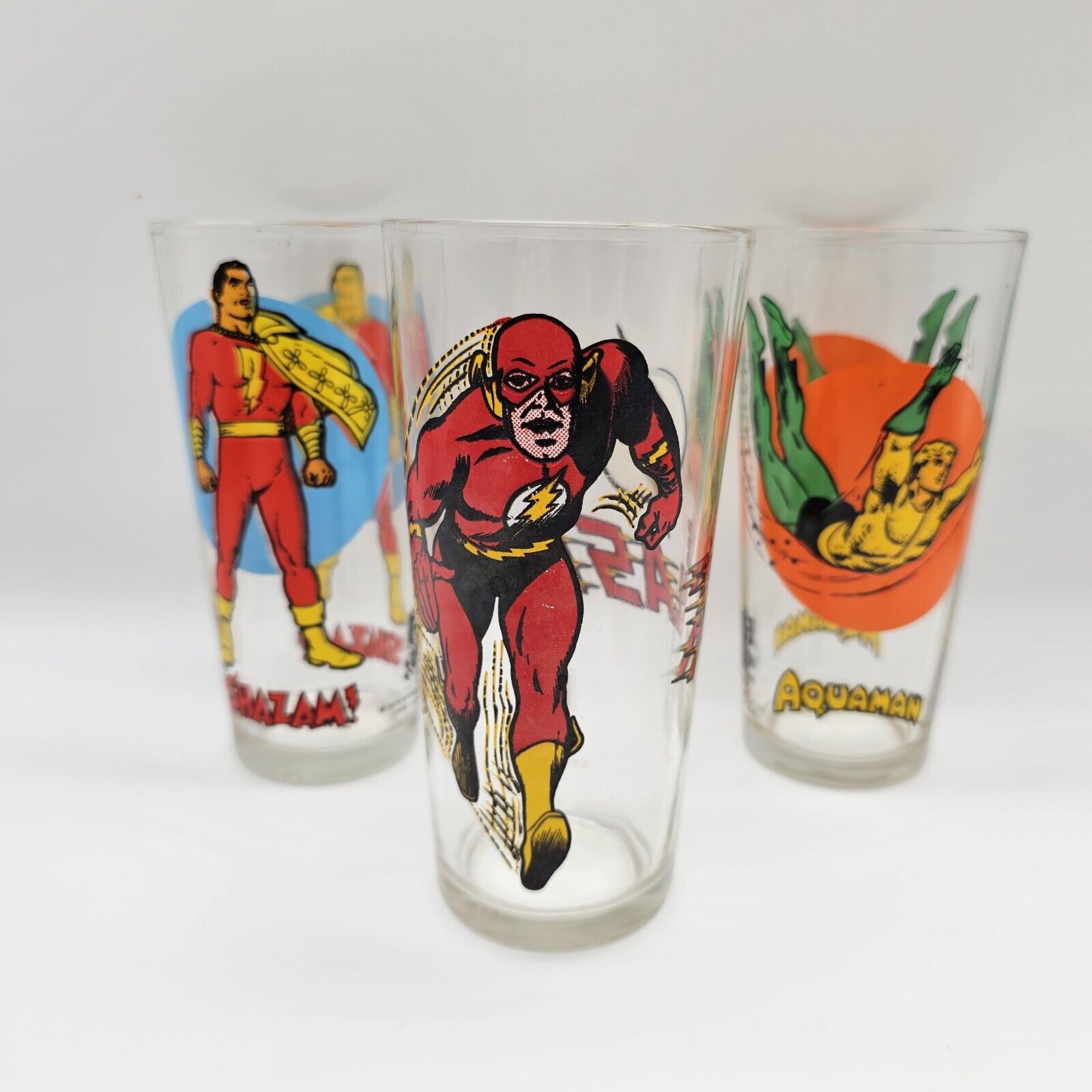 Lot Of 5 VTG DC Comics 1976 Super Series Pepsi Glasses Flash Aquaman Shazam