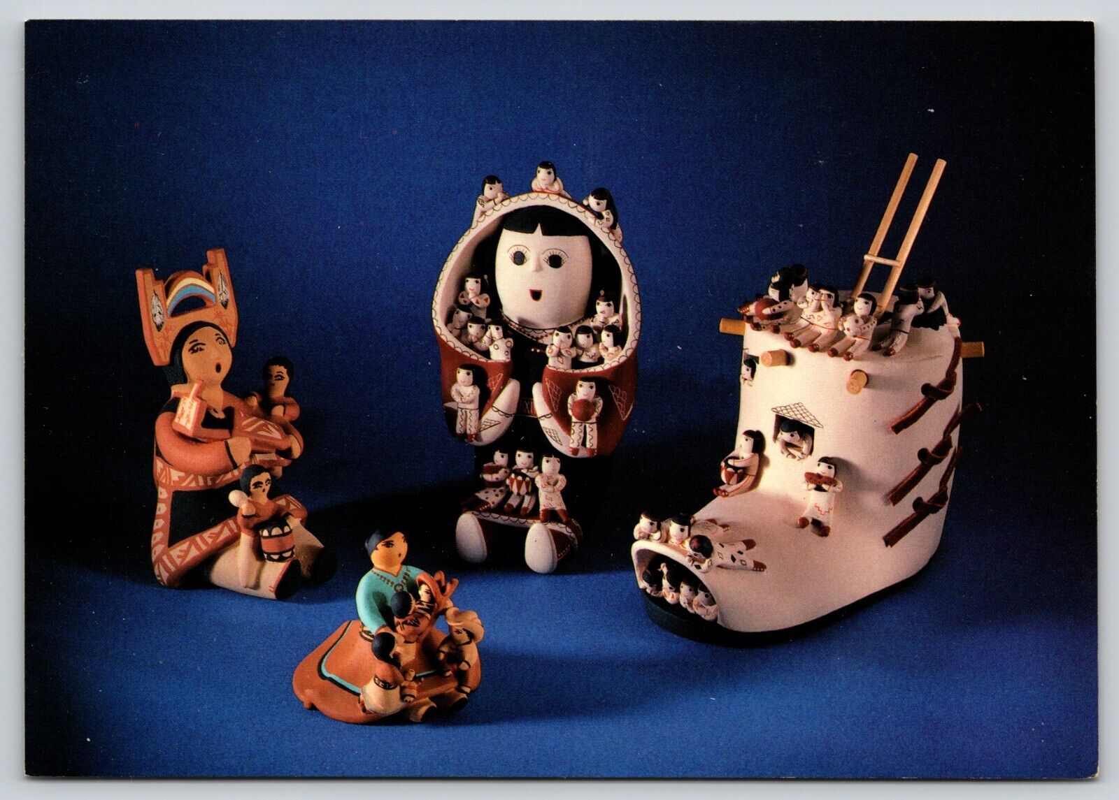 Postcard Native American Pottery Figurines Storyteller Motifs Cochiti Suina
