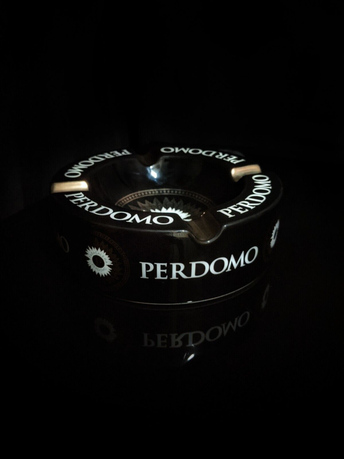 Perdomo Black and Gold Ceramic Large Cigar Ashtray 9\