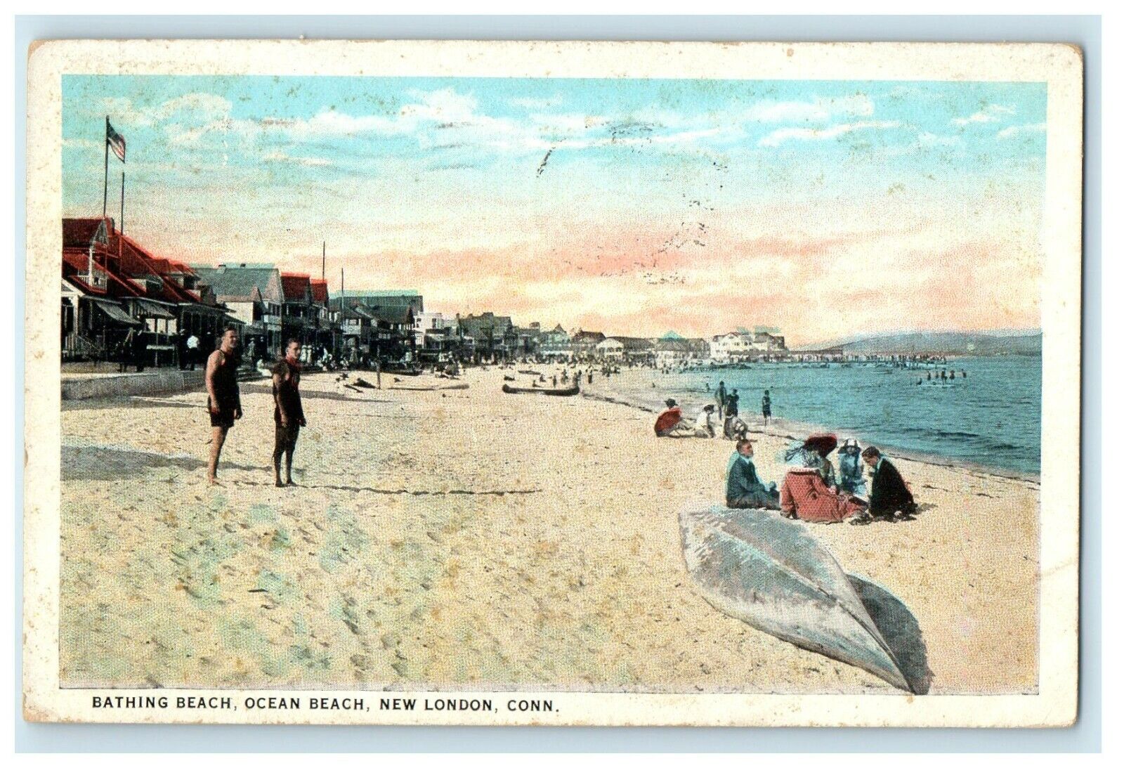 1924 Bathing Beach Ocean Beach At New London Connecticut CT Vintage Postcard