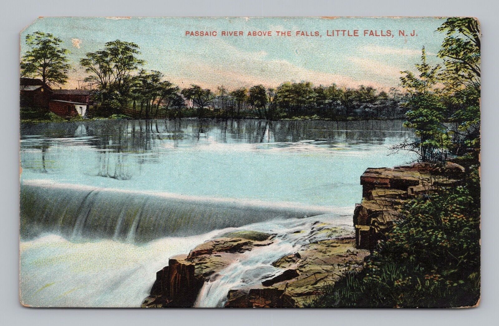Postcard Passaic River Above The Falls Little Falls New Jersey c1909