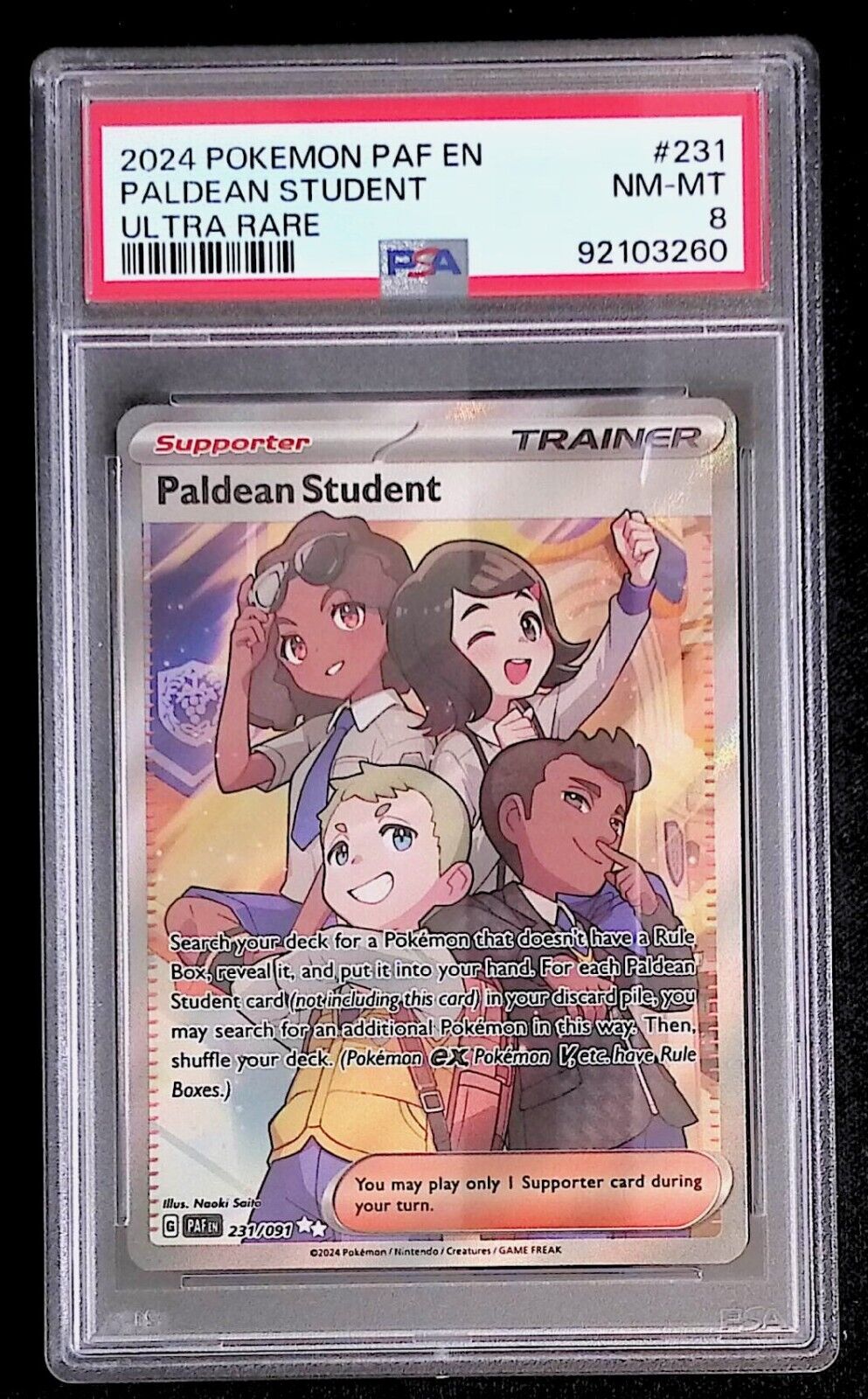 Paldean Student - 2024 Pokemon Paldean Fates Ultra Rare #231 - PSA 8