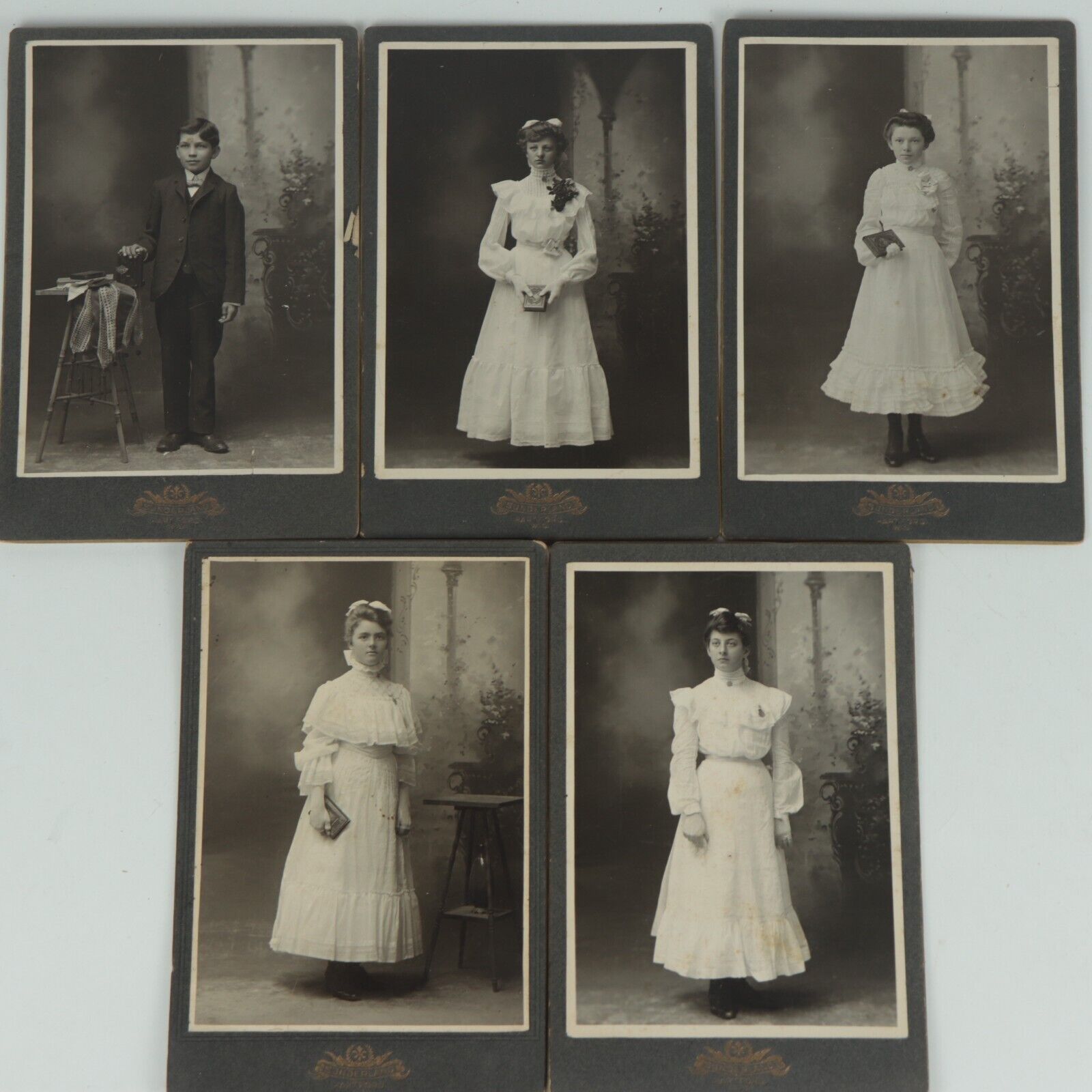 Five (5) Antique Early 1900s Portrait Cabinet Photographs Sunderland Hartford WI