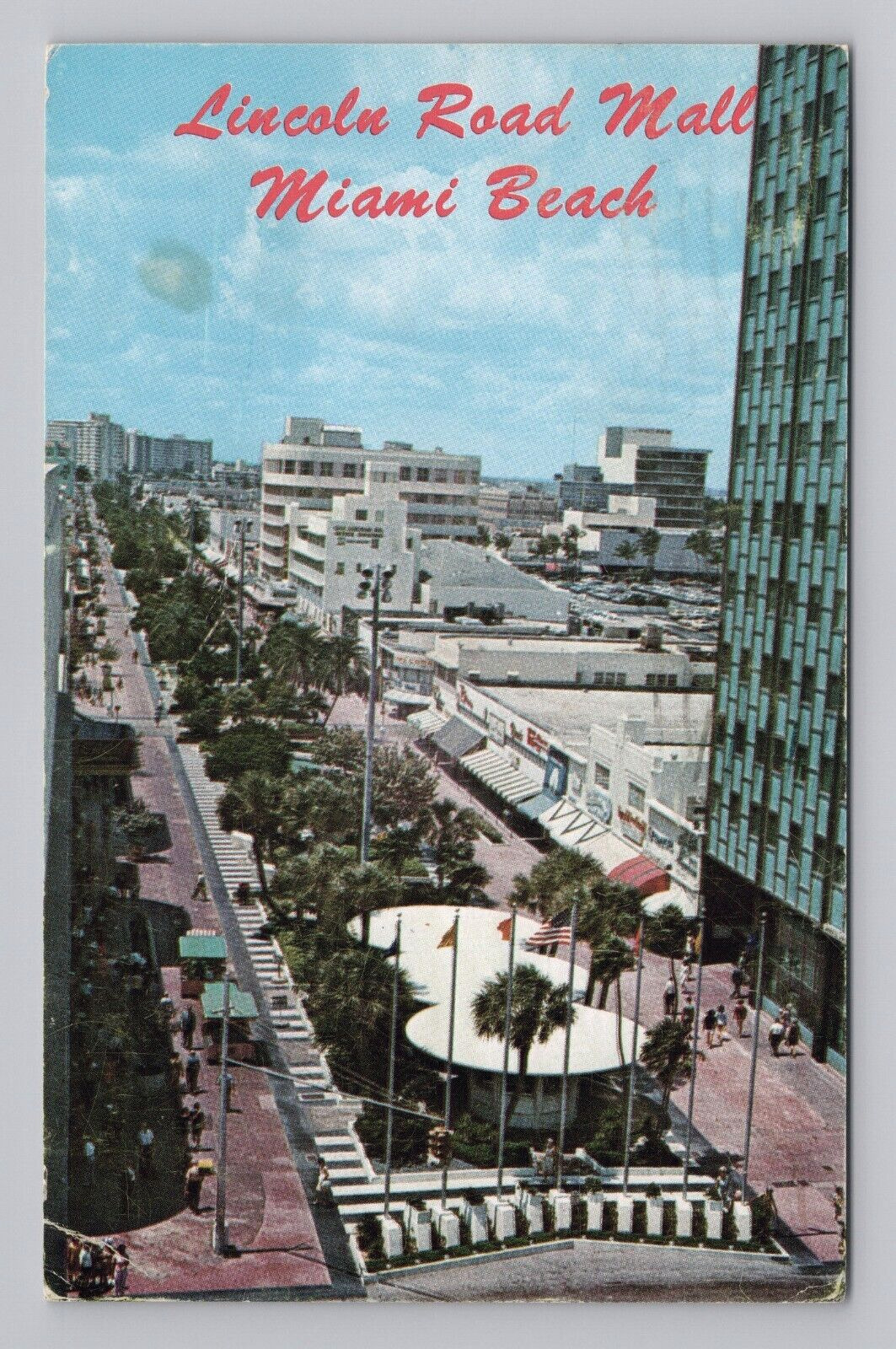 Postcard 1969 FL Lincoln Road Mall Scenic Aerial Street View Miami Beach Florida