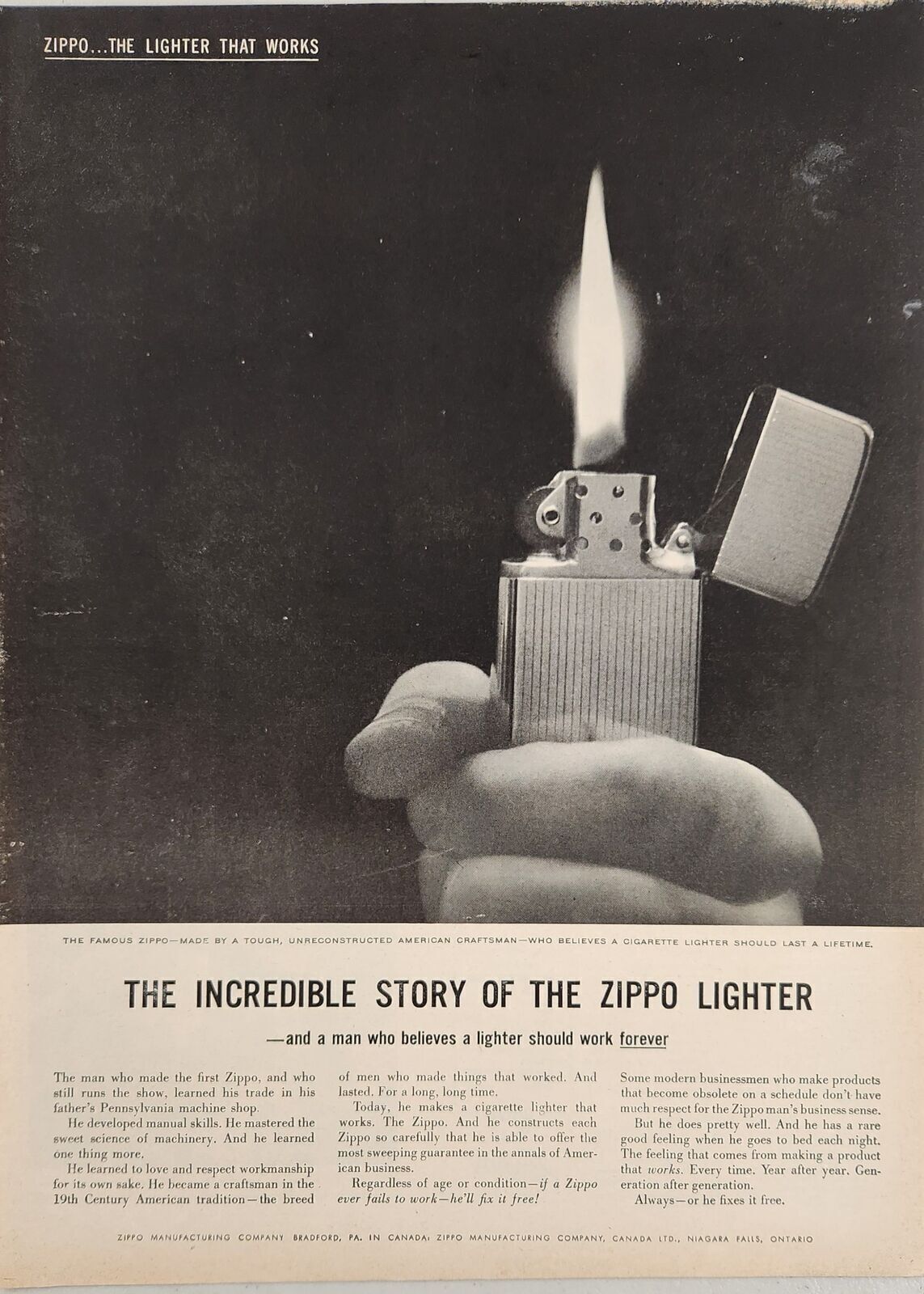 1959 Print Magazine Advertisement Incredible Story of the Zippo Lighter