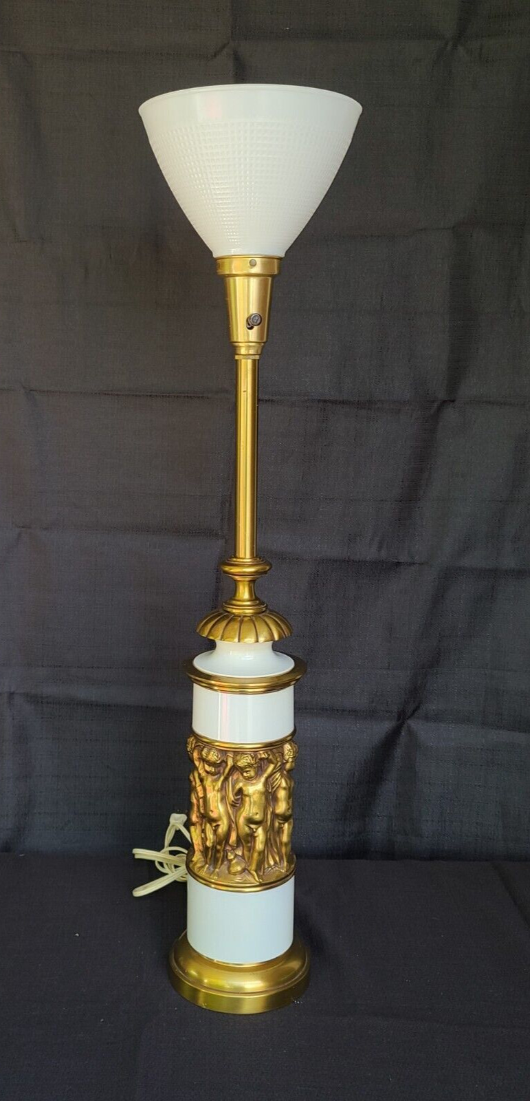 Vintage Mid Century Modern Stiffel Cherub Putti Gold White Torchiere Lamp Light