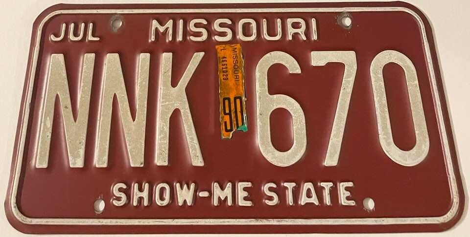 Vintage 1990 Missouri License Plate NNK 670 