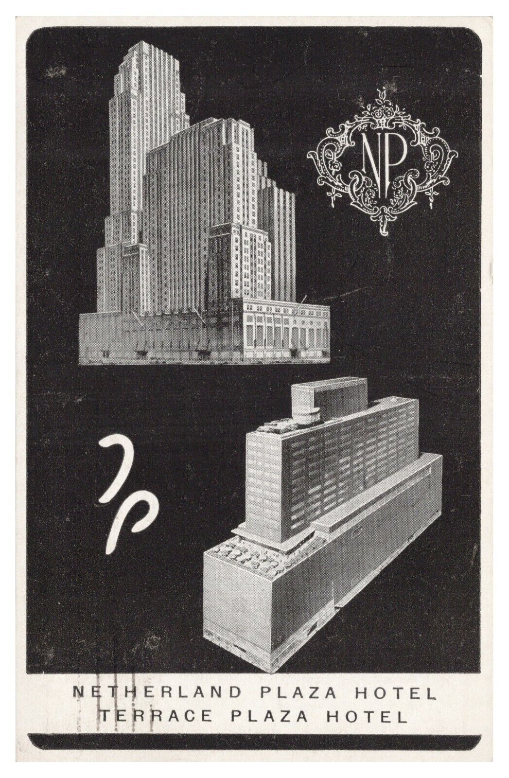 Vintage Netherland Plaza Terrace Plaza Hotels Cincinnati OH Postcard c1953 B&W