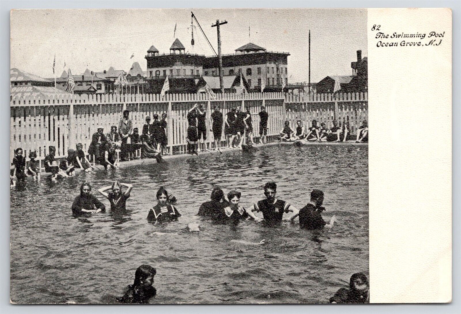 Postcard c1900 Ocean Grove NJ Swimming Pool People Swimming Vintage Swimsuit UDB