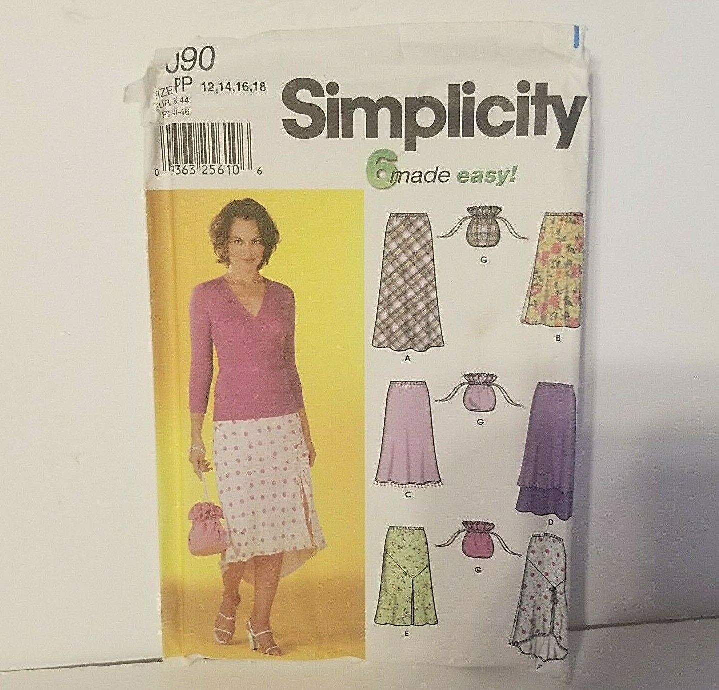 Simplicity 7090 Skirt PP 12 14 16 18 bias length variations purse uncut 2002 USA
