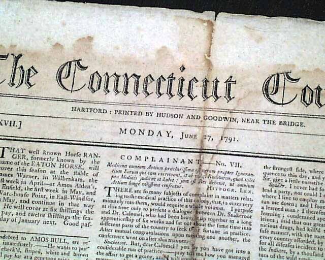 Oliver Wolcott Jr. United States Treasury & Louis XVI Escape ? 1791 Newspaper