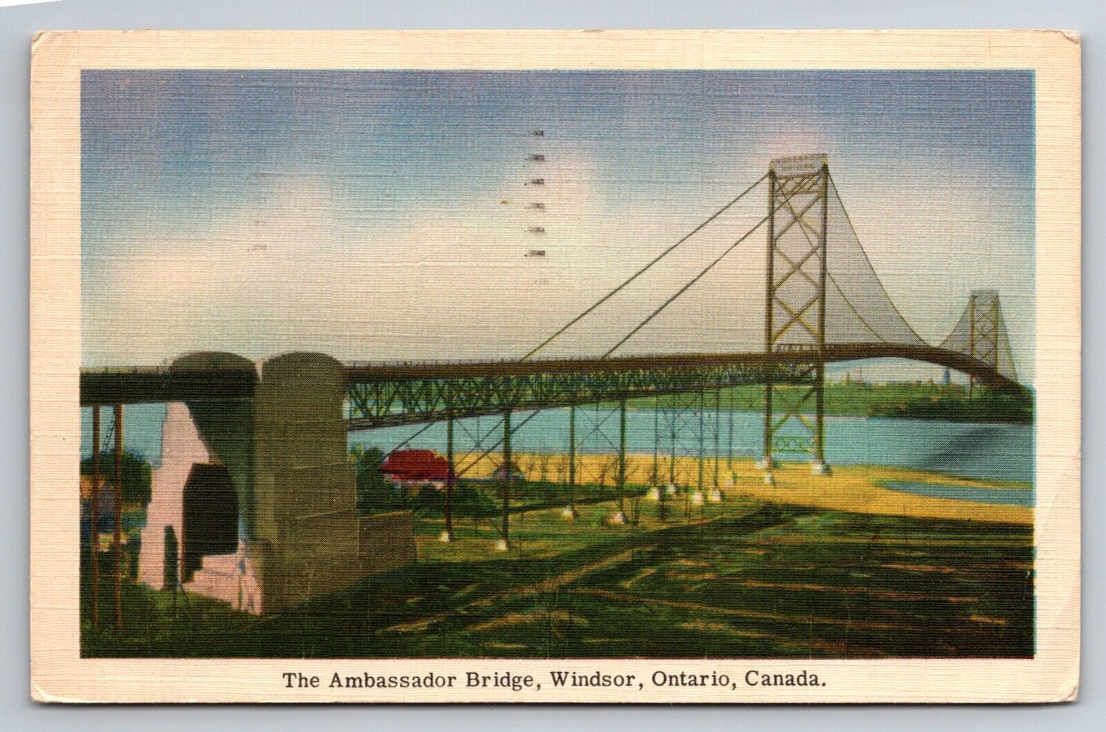 The Ambassador Bridge Windsor Ontario Canada Linen Posted 1950 Postcard