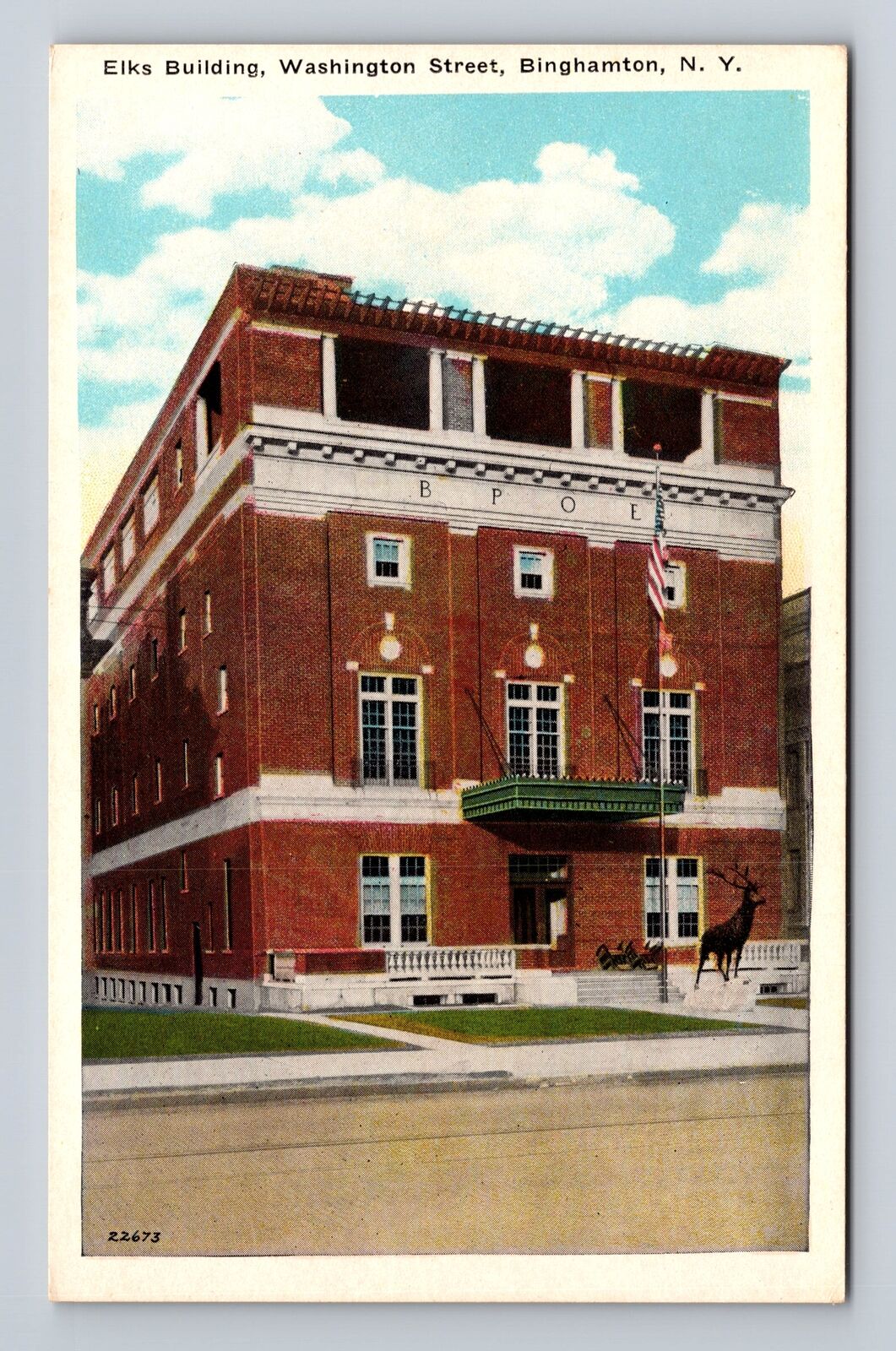 Binghamton NY-New York, Elks Building, Antique, Vintage Souvenir Postcard