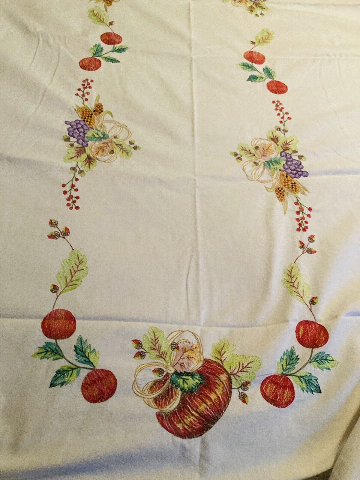 Gorgeous Fall Thanksgiving Pumpkin Embroidered Tablecloth 122 x 64”