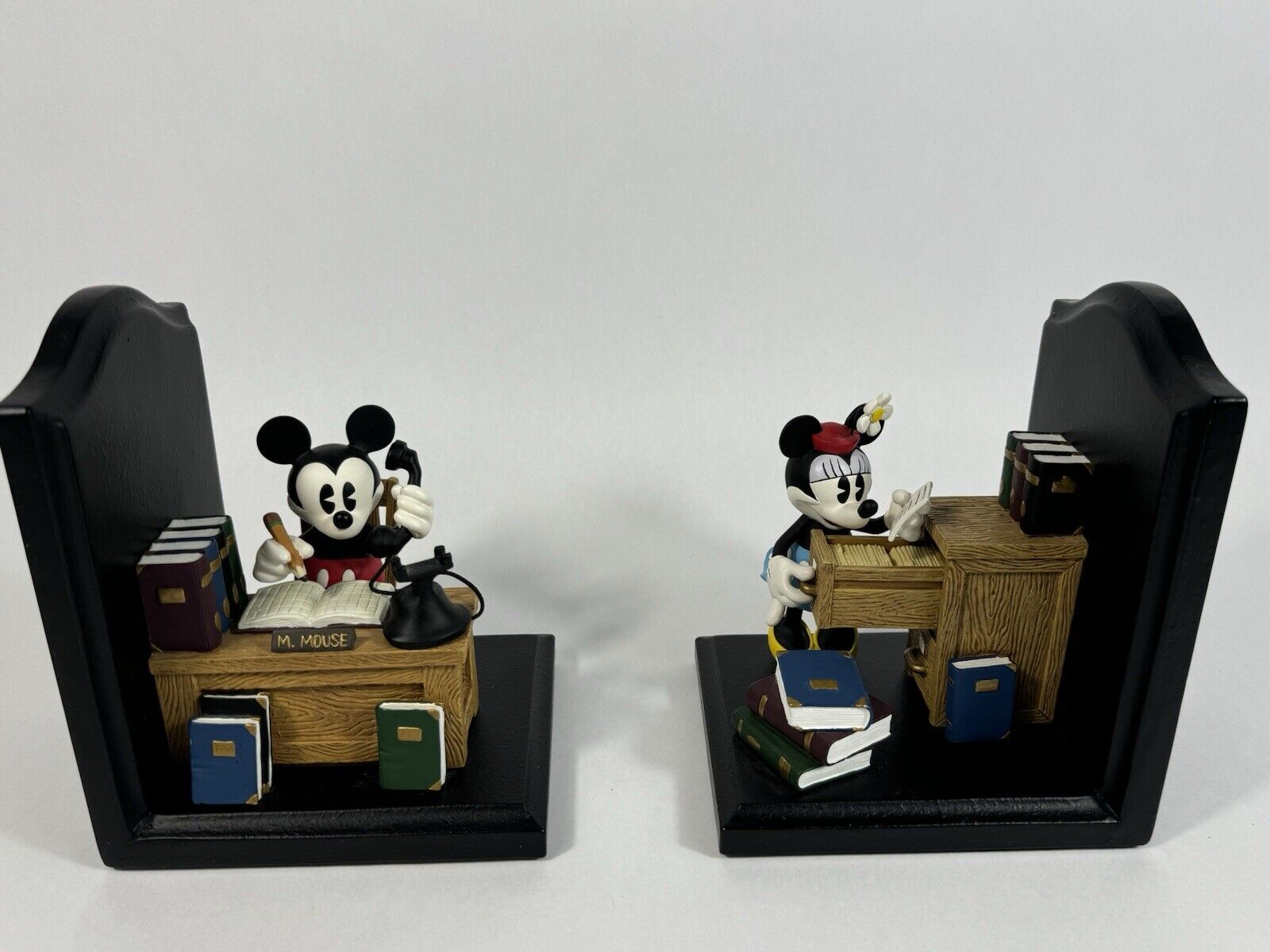 Disney Mickey and Minnie Mouse Sitting at Office Desk Bookends Figi Graphics