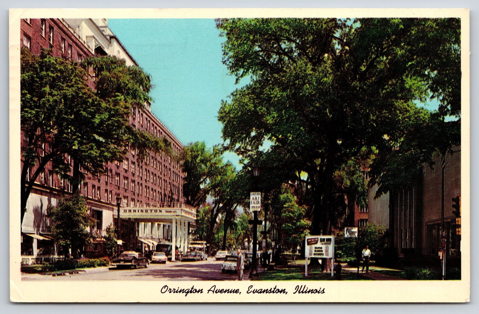 Main Street~Orrington Avenue & Orrington Hotel Evanston IL~Vintage Postcard