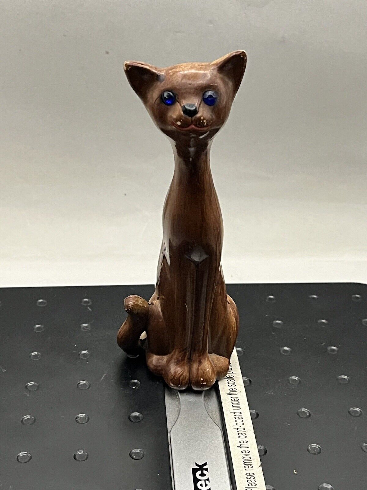 Vintage MCM Tall Kitty Cat Figurine Rhinestone Eyes Retro Mid Century