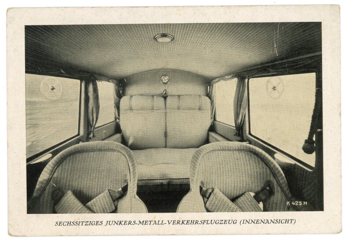 LUFT HANSA. Junkers F.13 Interior. Black & White Litho Postcard from Germany