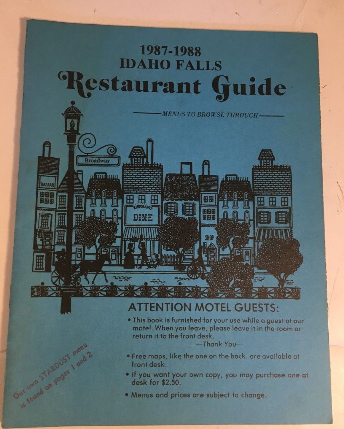 Vintage 1987-1988 Idaho Fall Restaurant Guide