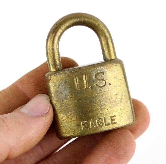 Vintage U.S. Eagle Lock Co. Military Brass Padlock Post Office No Key Antique