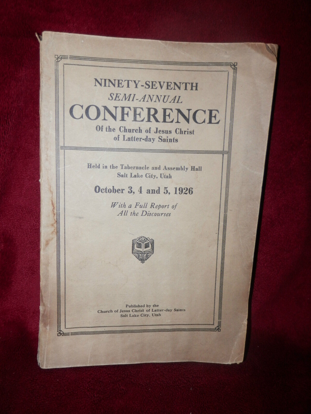 LDS Conference Report of October 1926 Mormon Book   Lot # E4