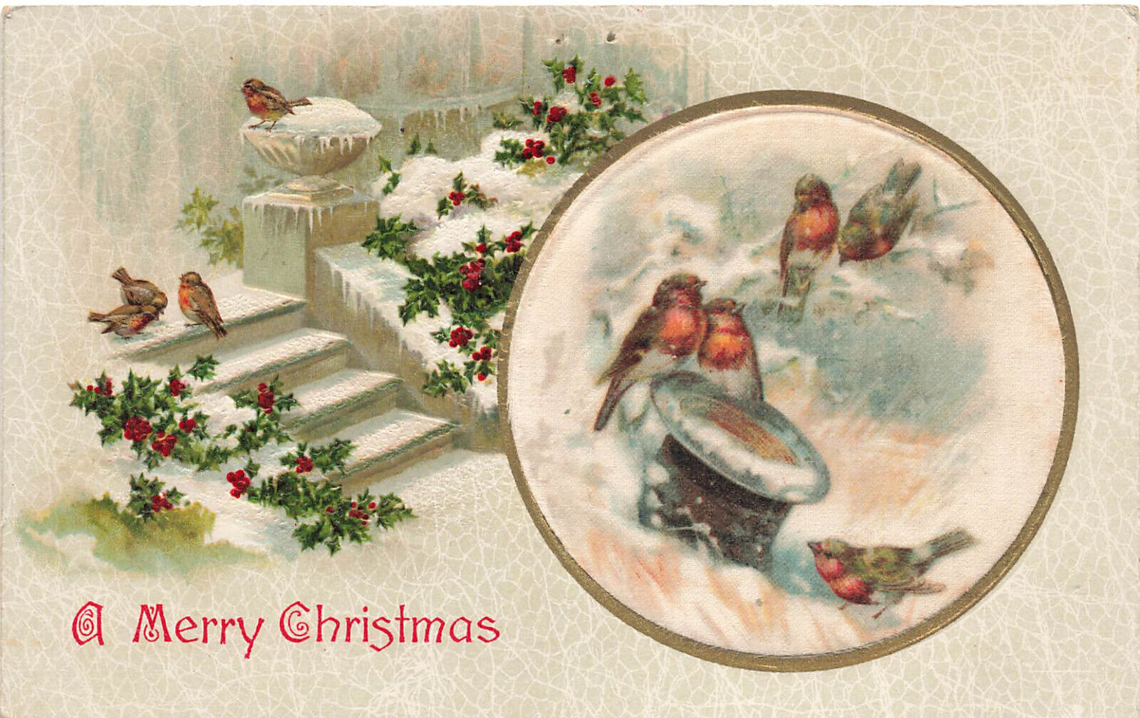 LOVELY VINTAGE WINSCH CHRISTMAS POSTCARD LITTLE BIRDS IN SNOW 1913 110823 S