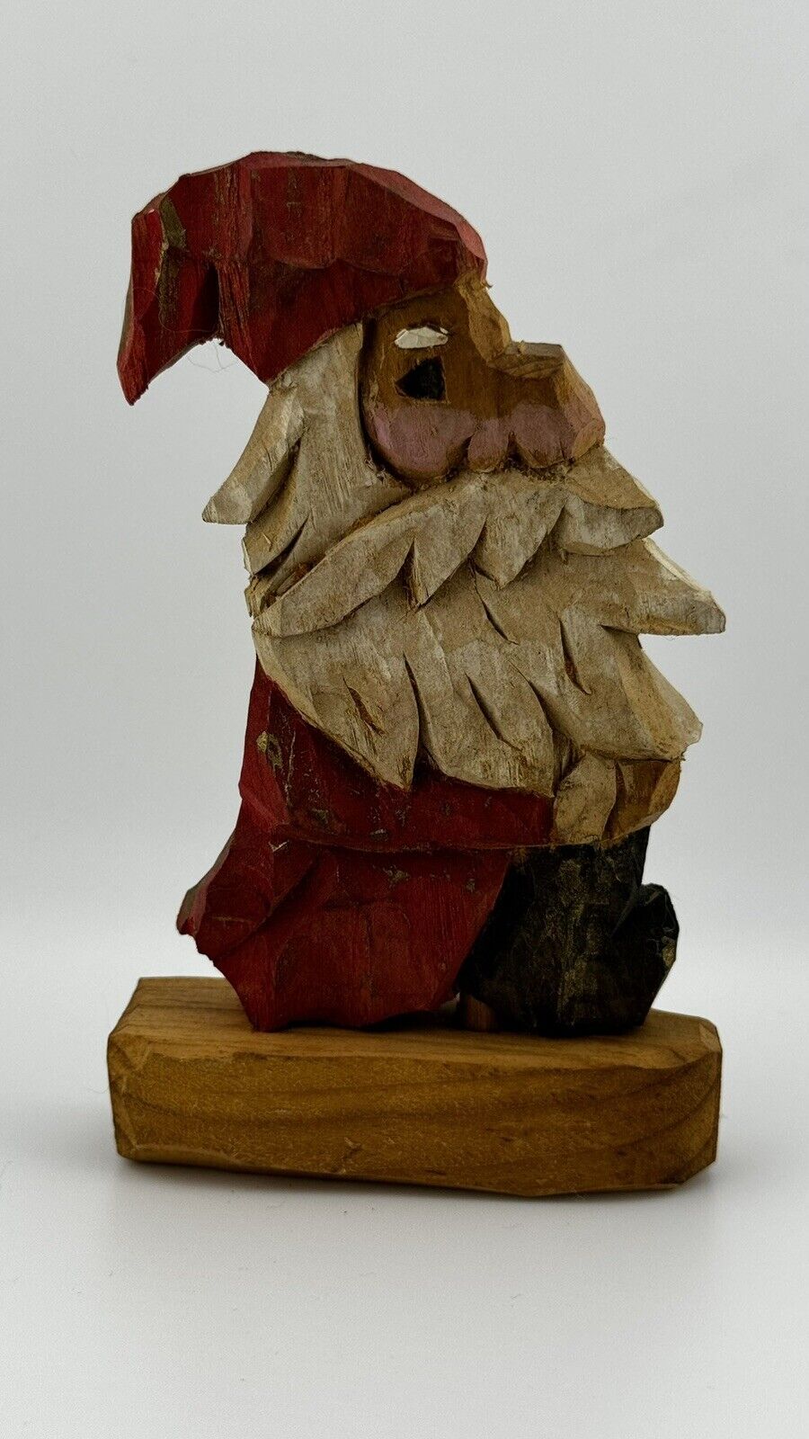 Vintage 1981 Hand-Carved Signed Wooden Santa Figurine