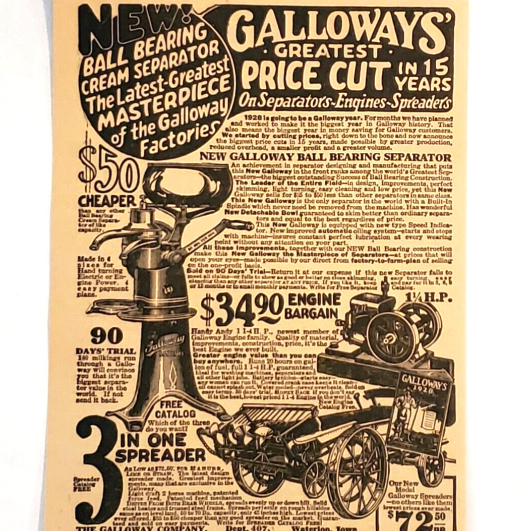 1928 The Galloway Company, Waterloo Iowa IA, Vtg Magazine Print Ad READ