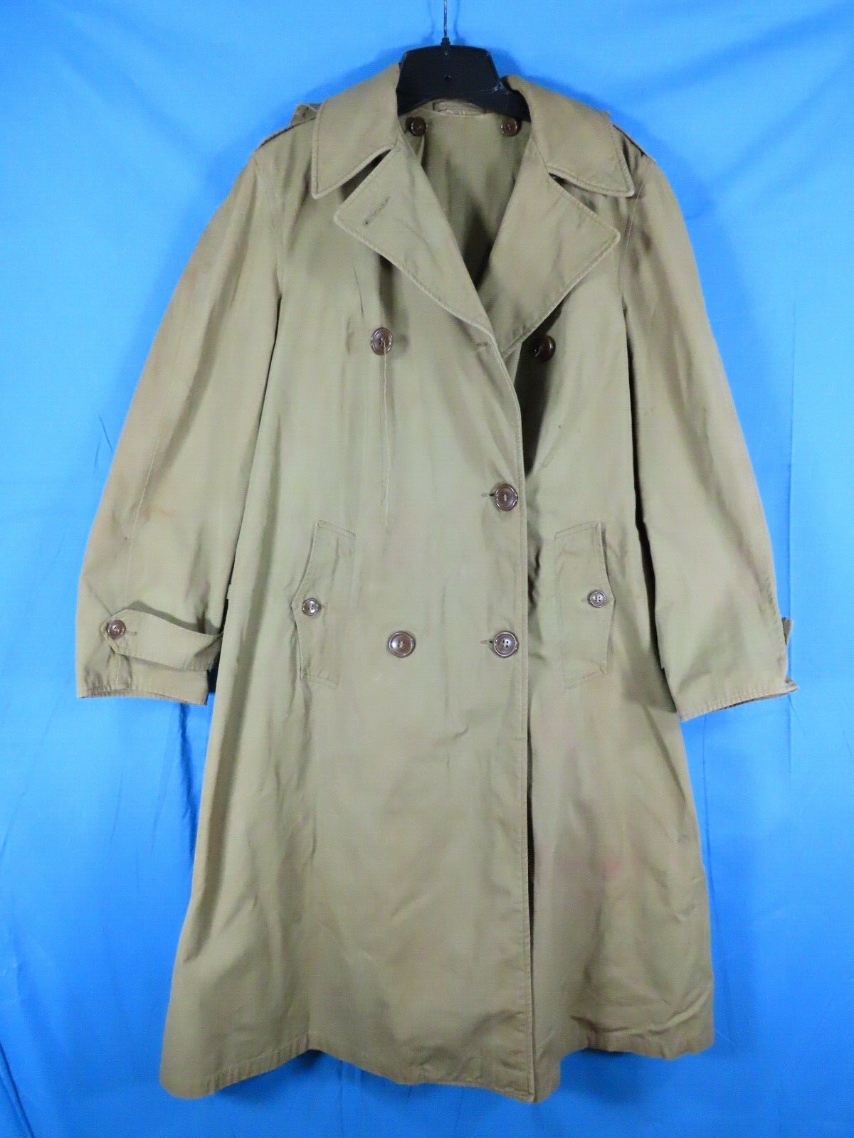 UNKNOWN ERA Vintage ARMY TRENCH COAT Optional Hood GREEN/KHAKI Double-Breasted