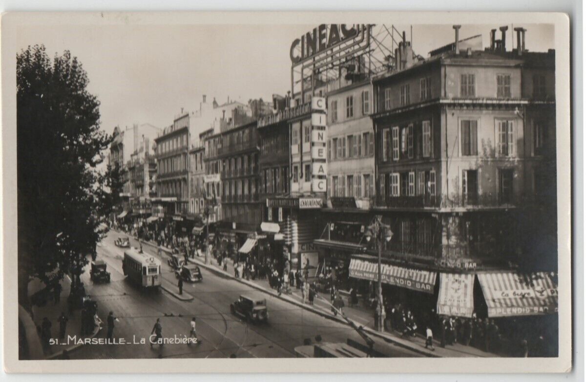 1944 Real Photo Marseille France La Canebiere Street Cineac 