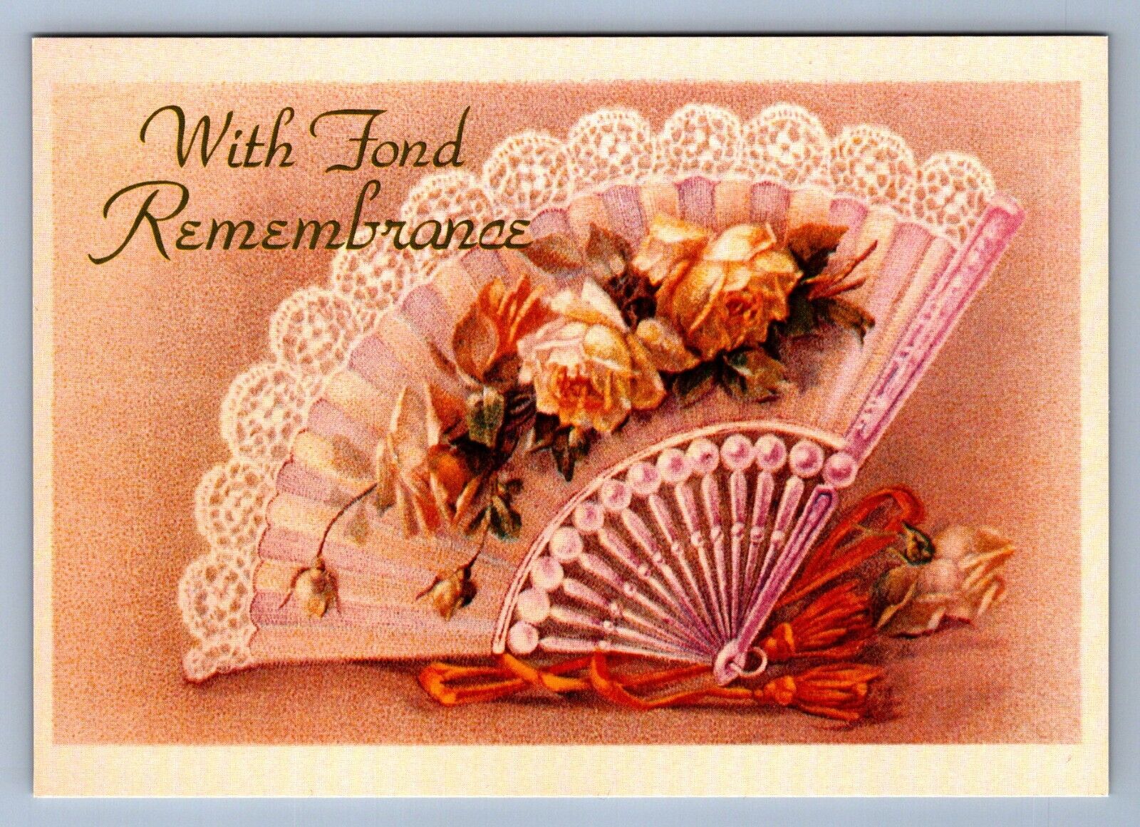 Postcard Vtg With Fond Remembrance Thinking Of You Fan Flowers 4x6
