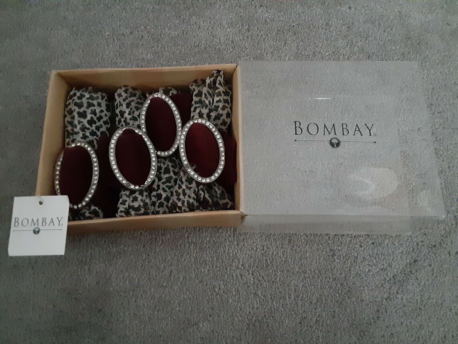 Bombay4 Leopard Napkins With Velvet Ring & Rhinestones New In Box