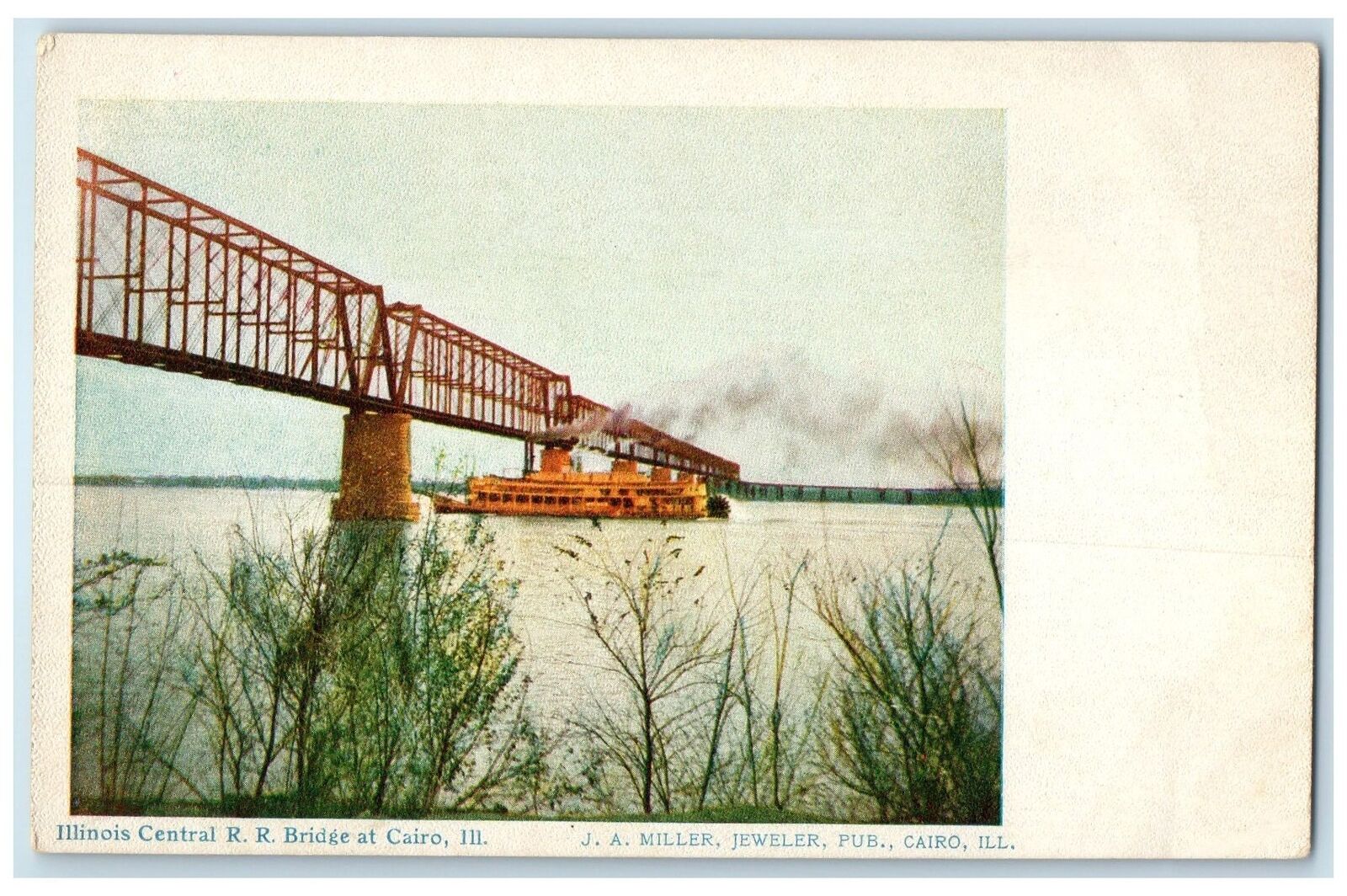 c1905\'s Illinois Central Rail Road Truss Bridge Ferry Cairo Illinois IL Postcard