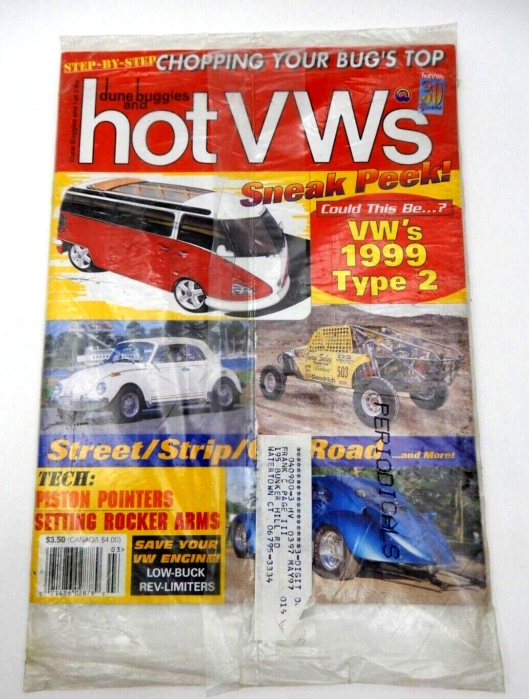NEW, SEALED MARCH 1997 DUNE BUGGIES AND HOT VW\'S MAGAZINE - TYPE 2, PISTON TECH