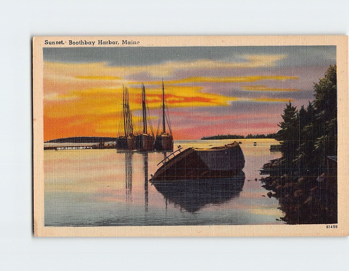 Postcard Sunset Boothbay Harbor Maine USA