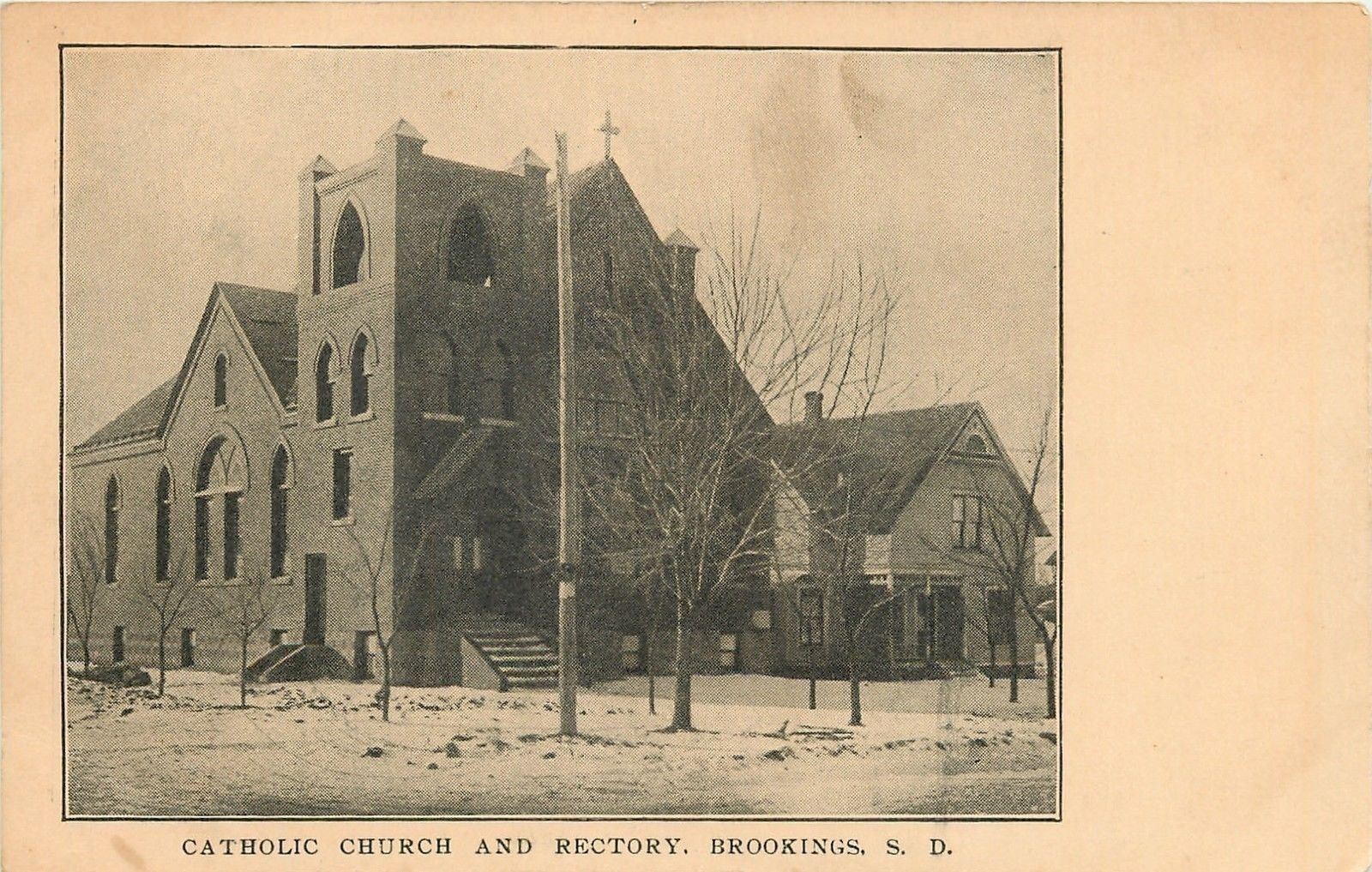 Brookings SD Snow All Over Grounds of Catholic Church & Rectory~c1905 Postcard