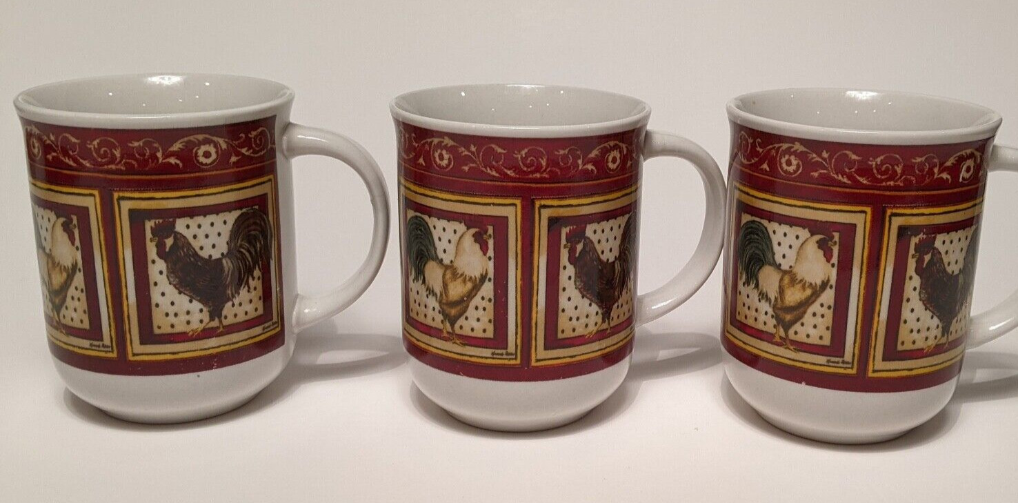 Oneida, Farmhouse Rooster 10 oz Coffee Cup/Mug, Stoneware, Set of 3, Vintage
