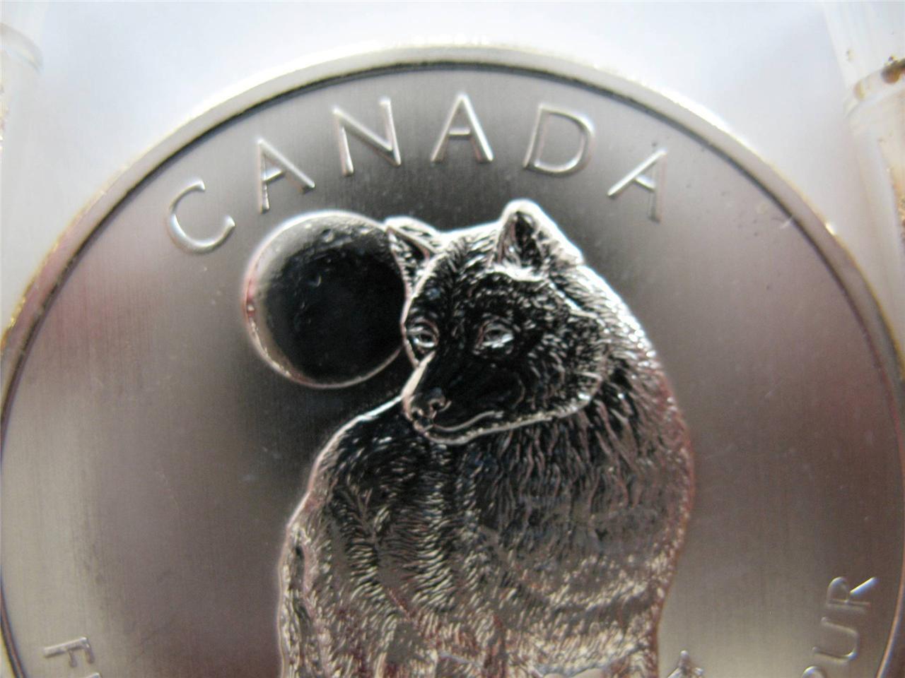 (2)-1-OZ..999 PURE SILVER BULLET & 2011 CANADA WOLF AKA LOBO COIN + GOLD & DIME