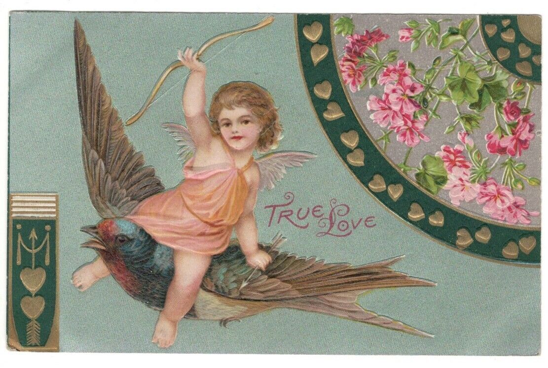 Antique Winsch Back Postcard True Love Divided Back Embossed Vintage
