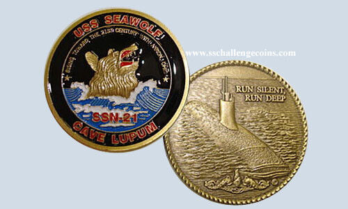 USS Seawolf SSN 21 Submarine Coin Navy Run Silent Deep USN Navy