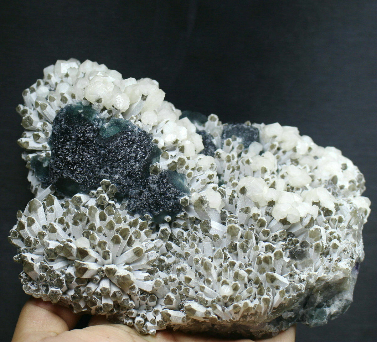2.3lb Top Natural Translucent Blue Green cubic Fluorite&calcite Mineral Specimen