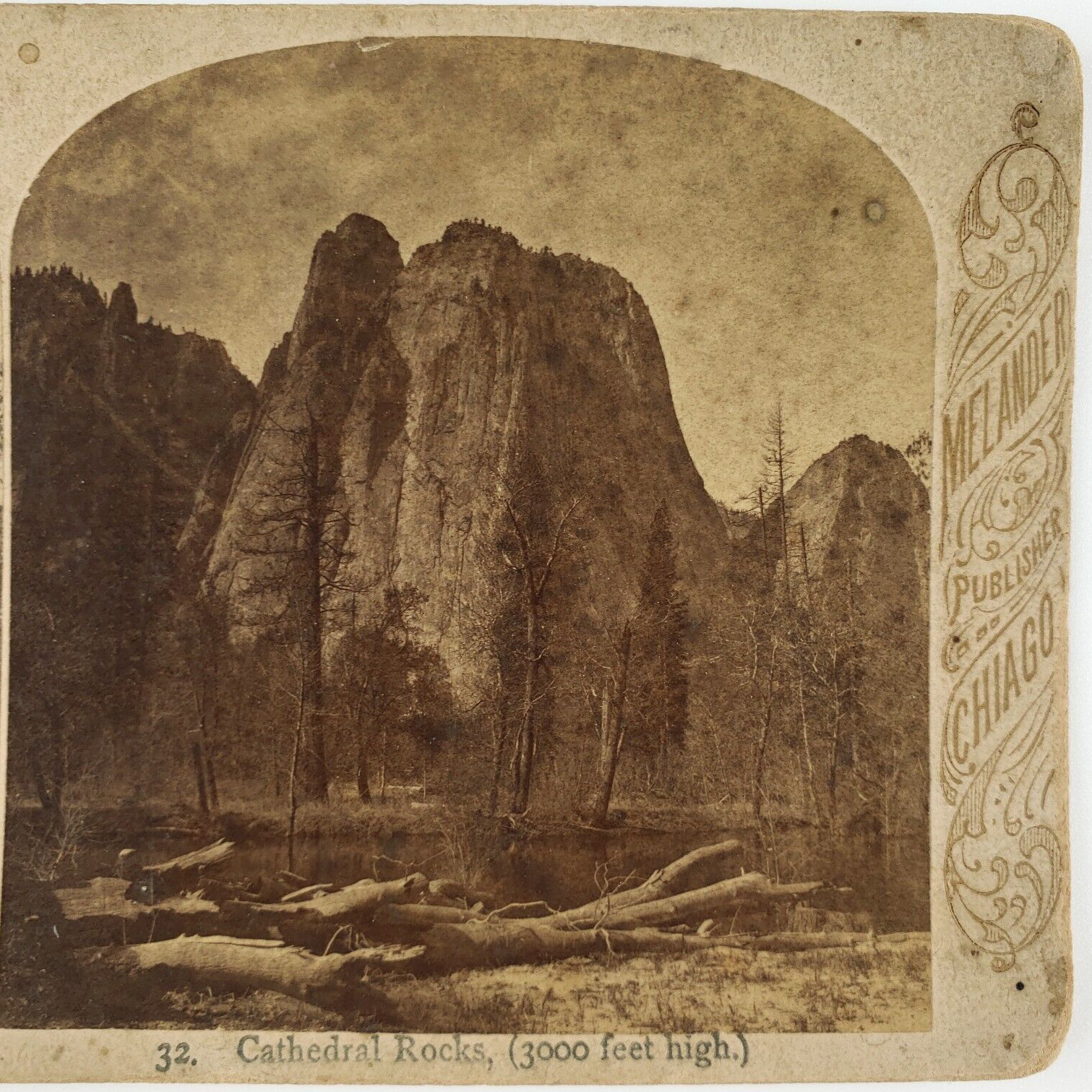Yosemite Valley Cathedral Rocks Stereoview c1875 California Park Spires Art E693