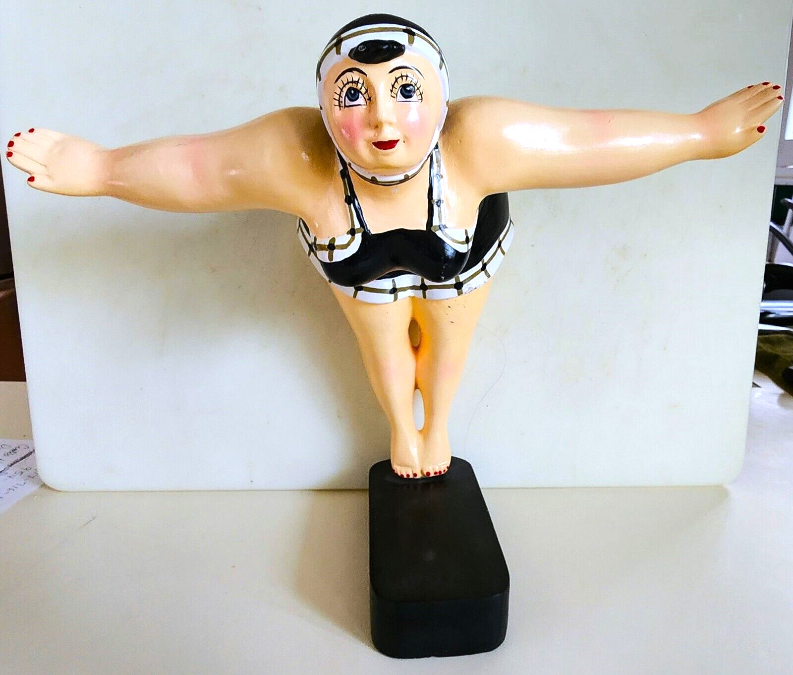 VINTAGE LARGE HAND PAINTED WHIMSICAL BATHING BEAUTY DIVING STATUE 13 1/2\