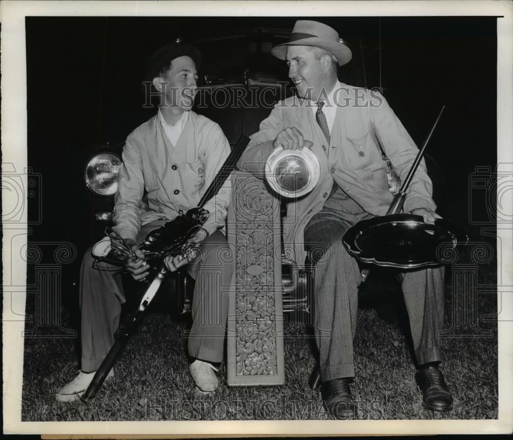 1941 Press Photo The Browns with the many prizes they won at skeet championships